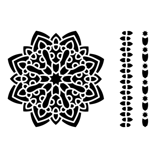Reusable Stencil - Professional Quality - Mandala #3 - Made in the UK - Food Safe Non Adhesive - White Laser Cut PET Material for Cakes, Cookies, Coffees, Serving Plates
