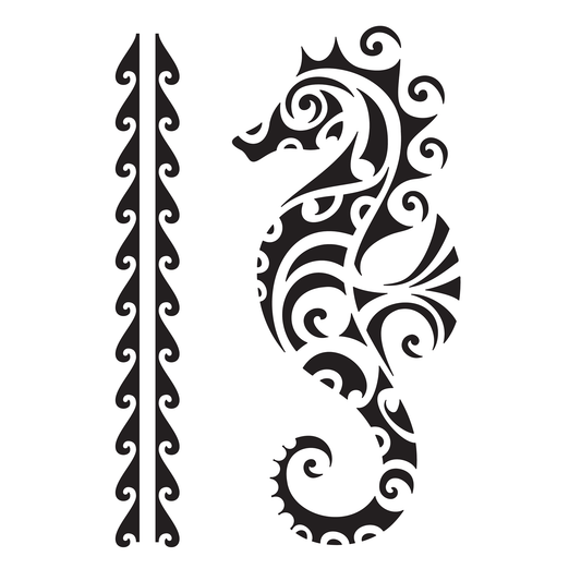 Reusable Stencil - Professional Quality - Maori Seahorse - Made in the UK - Food Safe Non Adhesive - White Laser Cut PET Material for Cakes, Cookies, Coffees, Serving Plates
