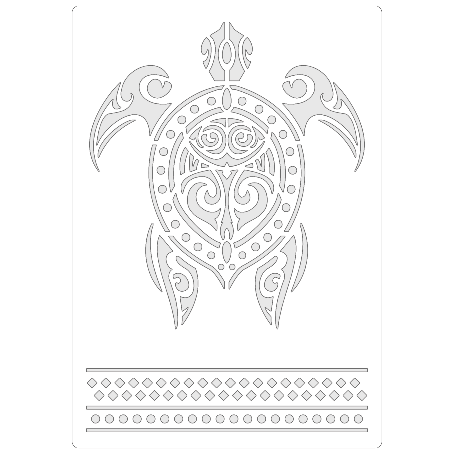 Reusable Stencil - Professional Quality - Maori Turtle - Made in the UK - Food Safe Non Adhesive - White Laser Cut PET Material for Cakes, Cookies, Coffees, Serving Plates