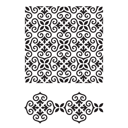 Reusable Stencil - Professional Quality - Mediterranean Tile Background - Made in the UK - Low Adhesive - Blue Vinyl Material for Cardmaking, Canvas, Paper, Interior Decor, Layering