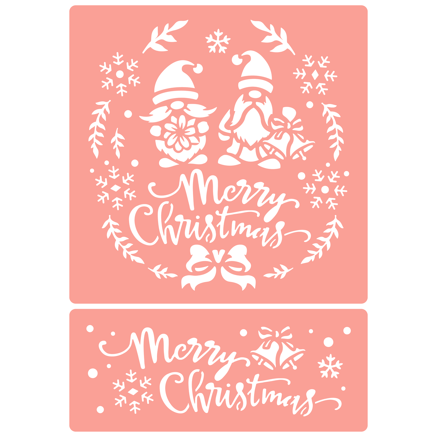 Reusable Stencil - Professional Quality - Merry Christmas Gnomes - Made in the UK - High Adhesive - Pink Vinyl Material for Glass, Mirrors, Bottles, Tiles, Wood