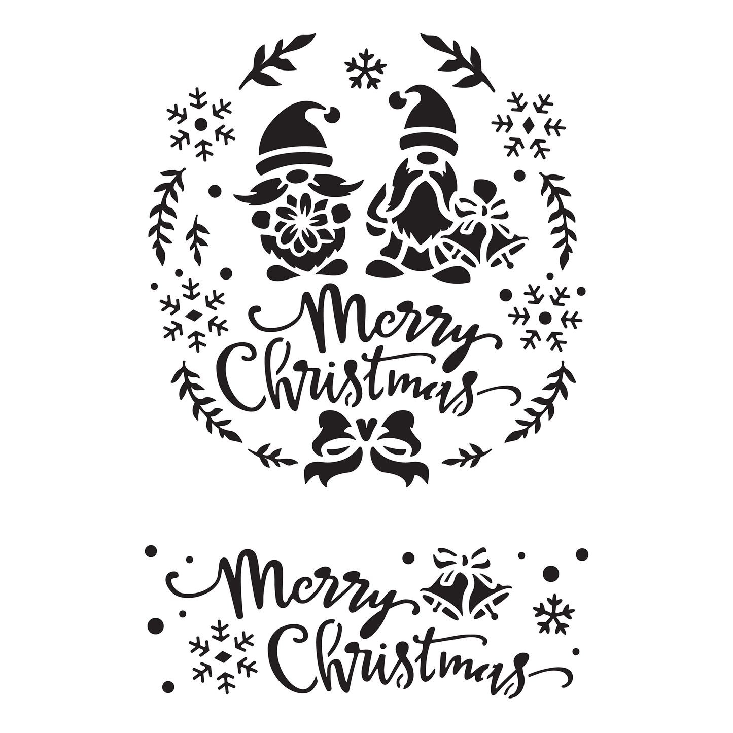 Reusable Stencil - Professional Quality - Merry Christmas Gnomes - Made in the UK - High Adhesive - Pink Vinyl Material for Glass, Mirrors, Bottles, Tiles, Wood