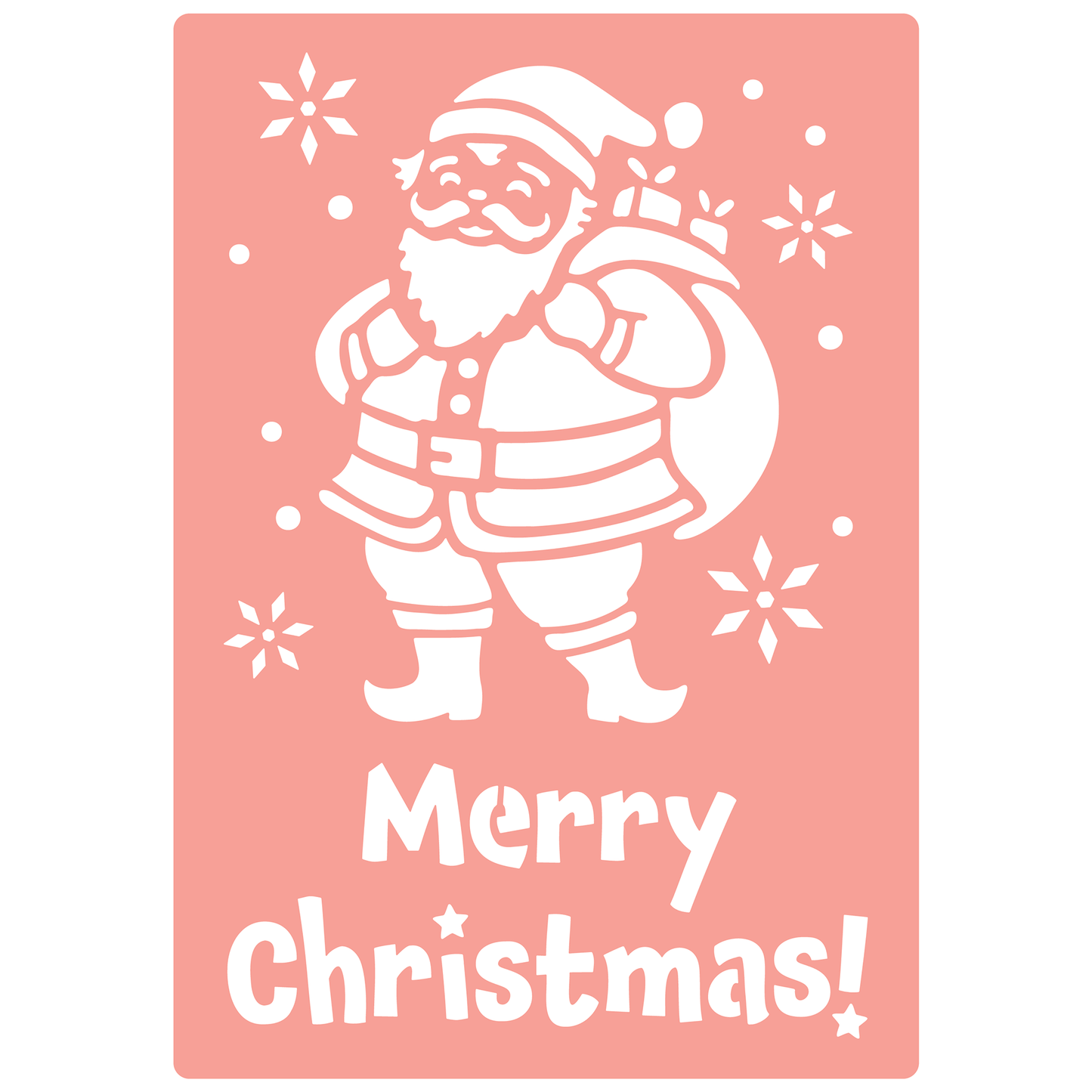 Reusable Stencil - Professional Quality - Merry Christmas Santa - Made in the UK - High Adhesive - Pink Vinyl Material for Glass, Mirrors, Bottles, Tiles, Wood