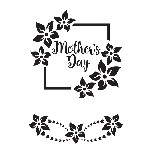 Reusable Stencil - Professional Quality - Mother's Day Flowers & Frame - Made in the UK - Low Adhesive - Blue Vinyl Material for Cardmaking, Canvas, Paper, Interior Decor, Layering