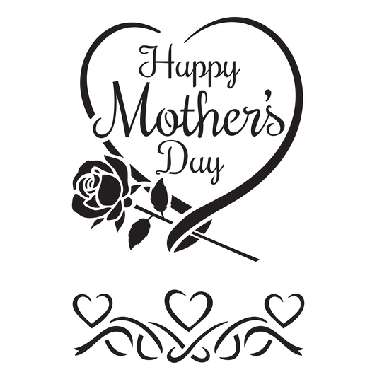 Reusable Stencil - Professional Quality - Mother's Day Heart & Rose - Made in the UK - Food Safe Non Adhesive - White Laser Cut PET Material for Cakes, Cookies, Coffees, Serving Plates