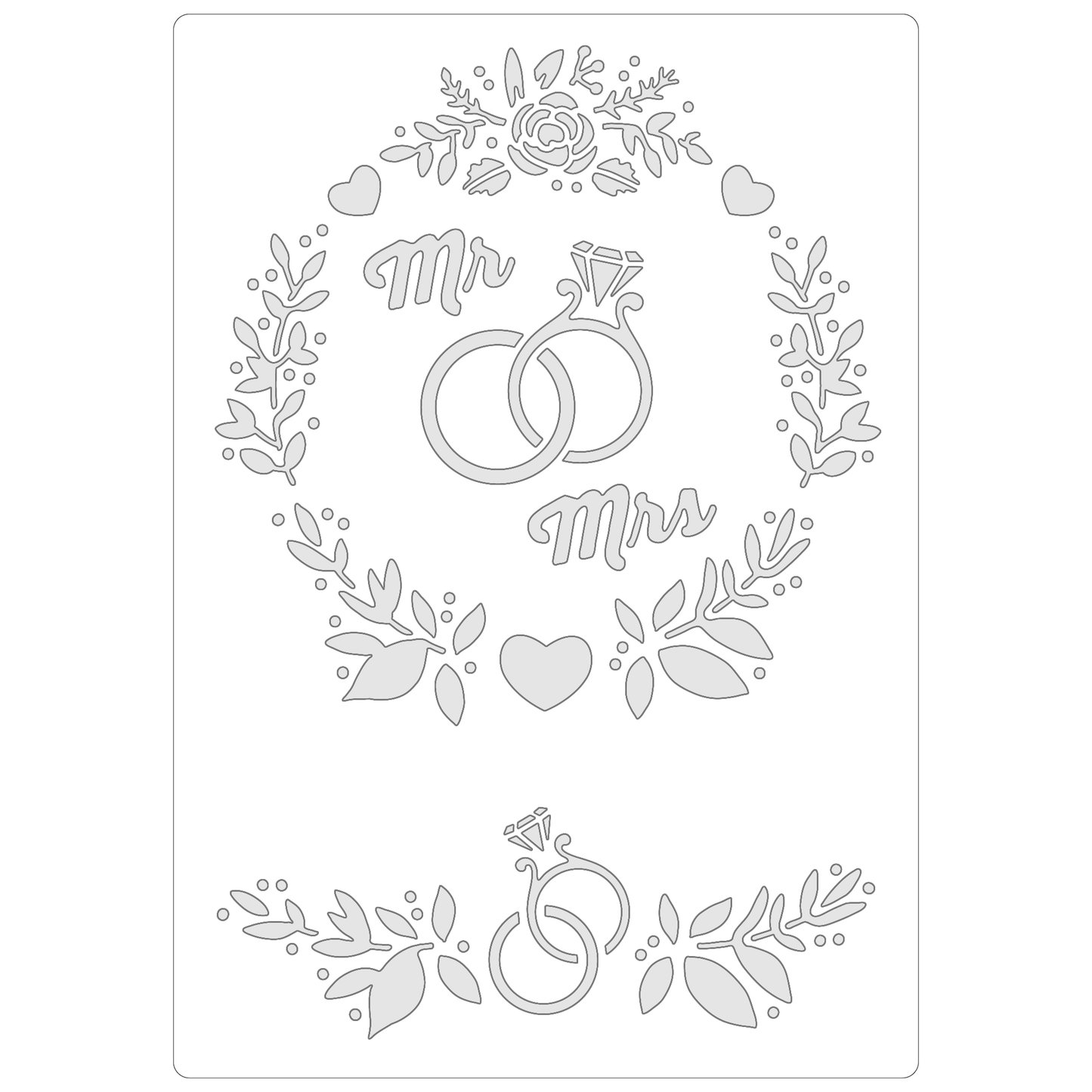 Reusable Stencil - Professional Quality - Mr & Mrs Wedding Rings - Made in the UK - Food Safe Non Adhesive - White Laser Cut PET Material for Cakes, Cookies, Coffees, Serving Plates