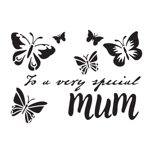 Reusable Stencil - Professional Quality - Mum In Butterflies - Made in the UK - High Adhesive - Pink Vinyl Material for Glass, Mirrors, Bottles, Tiles, Wood
