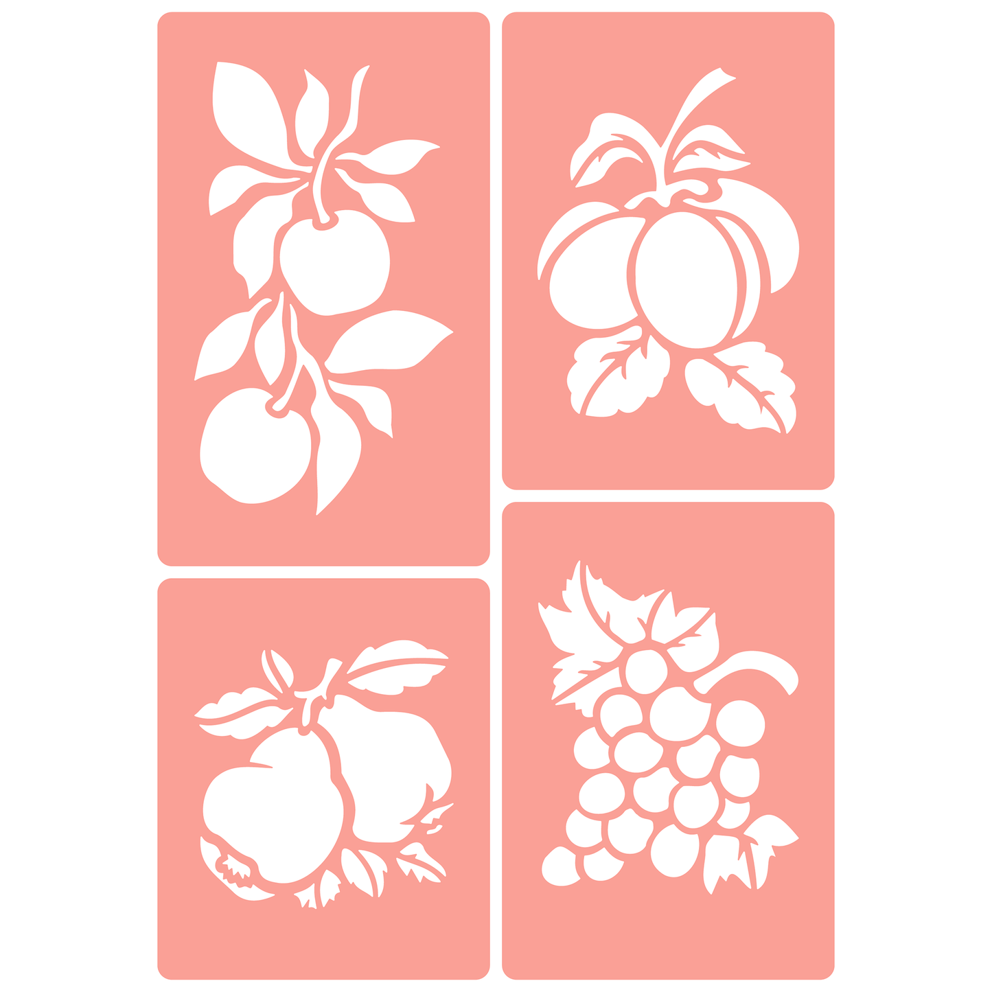 Reusable Stencil - Professional Quality - Orchard Fruit - Made in the UK - High Adhesive - Pink Vinyl Material for Glass, Mirrors, Bottles, Tiles, Wood