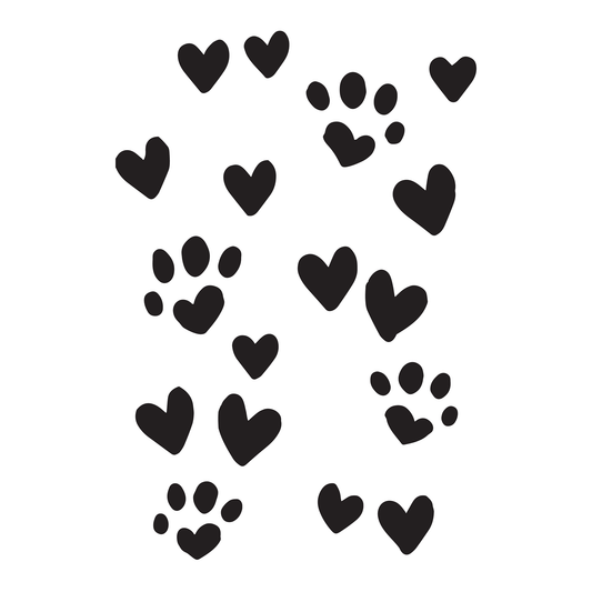 Reusable Stencil - Professional Quality - Paws & Hearts #2 - Made in the UK - Food Safe Non Adhesive - White Laser Cut PET Material for Cakes, Cookies, Coffees, Serving Plates