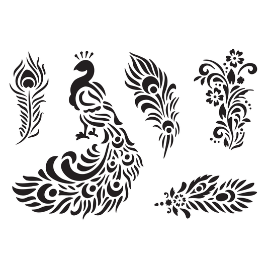 Reusable Stencil - Professional Quality - Peacock Selection - Made in the UK - Food Safe Non Adhesive - White Laser Cut PET Material for Cakes, Cookies, Coffees, Serving Plates