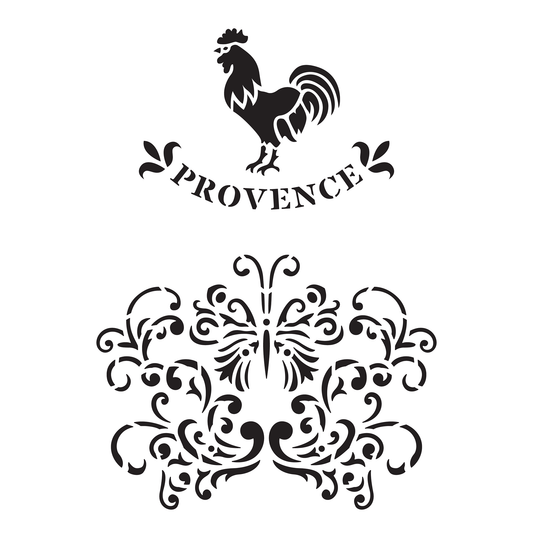 Reusable Stencil - Professional Quality - Provence Cockerel - Made in the UK - High Adhesive - Pink Vinyl Material for Glass, Mirrors, Bottles, Tiles, Wood