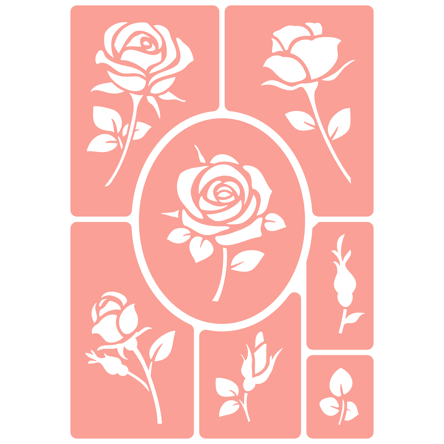Reusable Stencil - Professional Quality - Realistic Rose Collection - Made in the UK - High Adhesive - Pink Vinyl Material for Glass, Mirrors, Bottles, Tiles, Wood