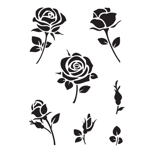 Reusable Stencil - Professional Quality - Realistic Rose Collection - Made in the UK - Food Safe Non Adhesive - White Laser Cut PET Material for Cakes, Cookies, Coffees, Serving Plates