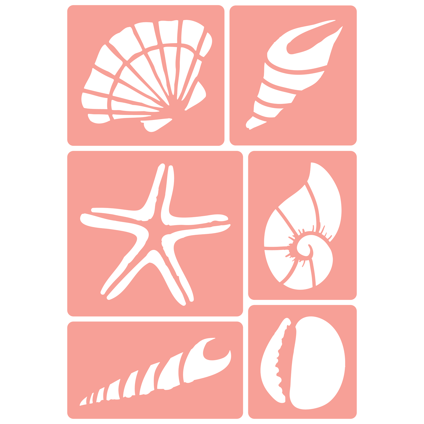Reusable Stencil - Professional Quality - Realistic Seashell Selection - Made in the UK - High Adhesive - Pink Vinyl Material for Glass, Mirrors, Bottles, Tiles, Wood