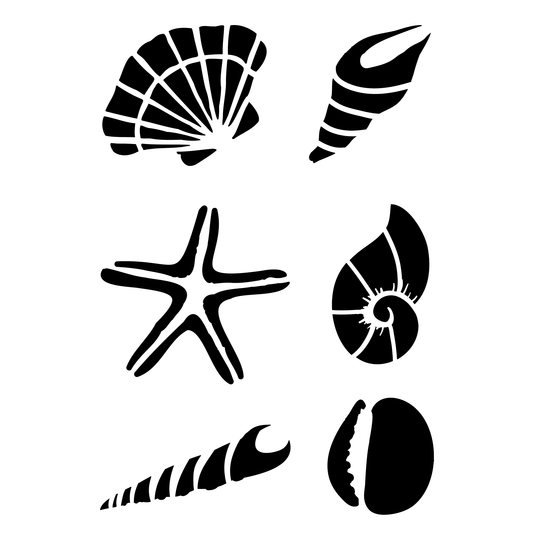 Reusable Stencil - Professional Quality - Realistic Seashell Selection - Made in the UK - High Adhesive - Pink Vinyl Material for Glass, Mirrors, Bottles, Tiles, Wood