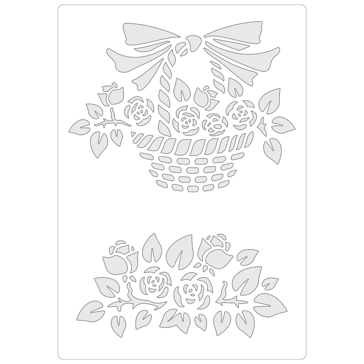 Reusable Stencil - Professional Quality - Rose Basket - Made in the UK - Food Safe Non Adhesive - White Laser Cut PET Material for Cakes, Cookies, Coffees, Serving Plates