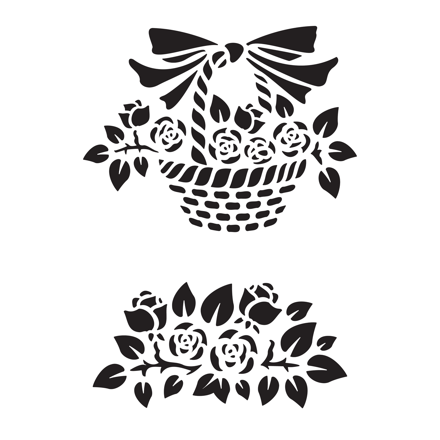 Reusable Stencil - Professional Quality - Rose Basket - Made in the UK - High Adhesive - Pink Vinyl Material for Glass, Mirrors, Bottles, Tiles, Wood