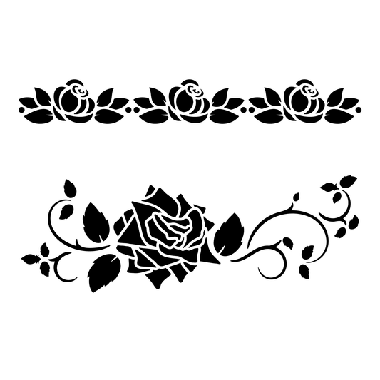 Reusable Stencil - Professional Quality - Rose Border #2 - Made in the UK - Food Safe Non Adhesive - White Laser Cut PET Material for Cakes, Cookies, Coffees, Serving Plates