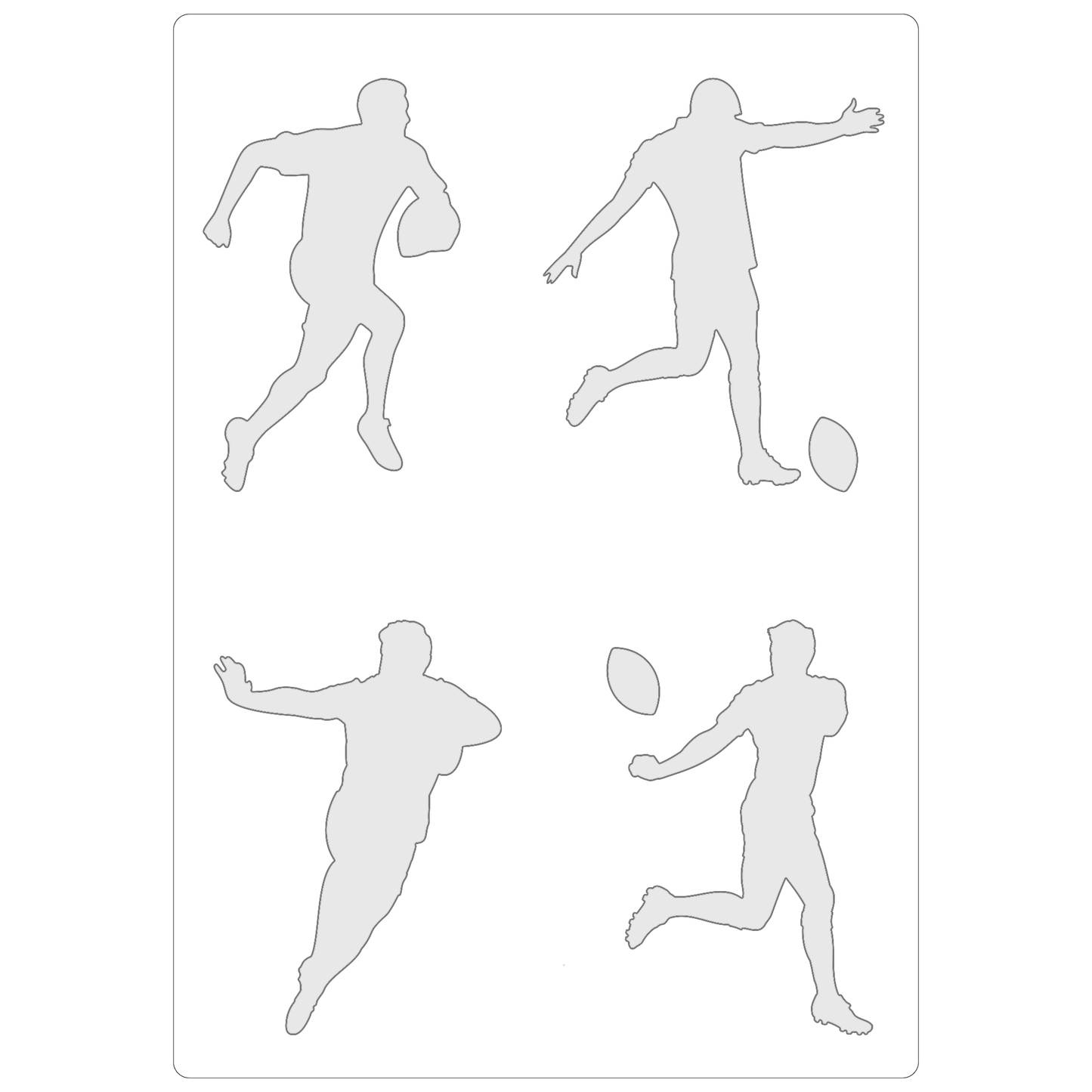 Reusable Stencil - Professional Quality - Rugby Silhouettes - Made in the UK - Food Safe Non Adhesive - White Laser Cut PET Material for Cakes, Cookies, Coffees, Serving Plates