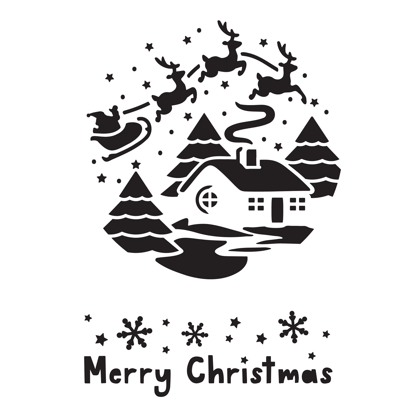 Reusable Stencil - Professional Quality - Santa & Sleigh Roundel - Made in the UK - High Adhesive - Pink Vinyl Material for Glass, Mirrors, Bottles, Tiles, Wood