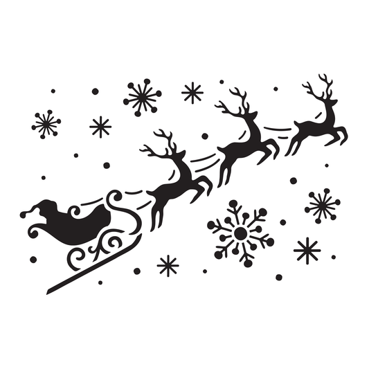 Reusable Stencil - Professional Quality - Santa, Sleigh & Snow - Made in the UK - Food Safe Non Adhesive - White Laser Cut PET Material for Cakes, Cookies, Coffees, Serving Plates