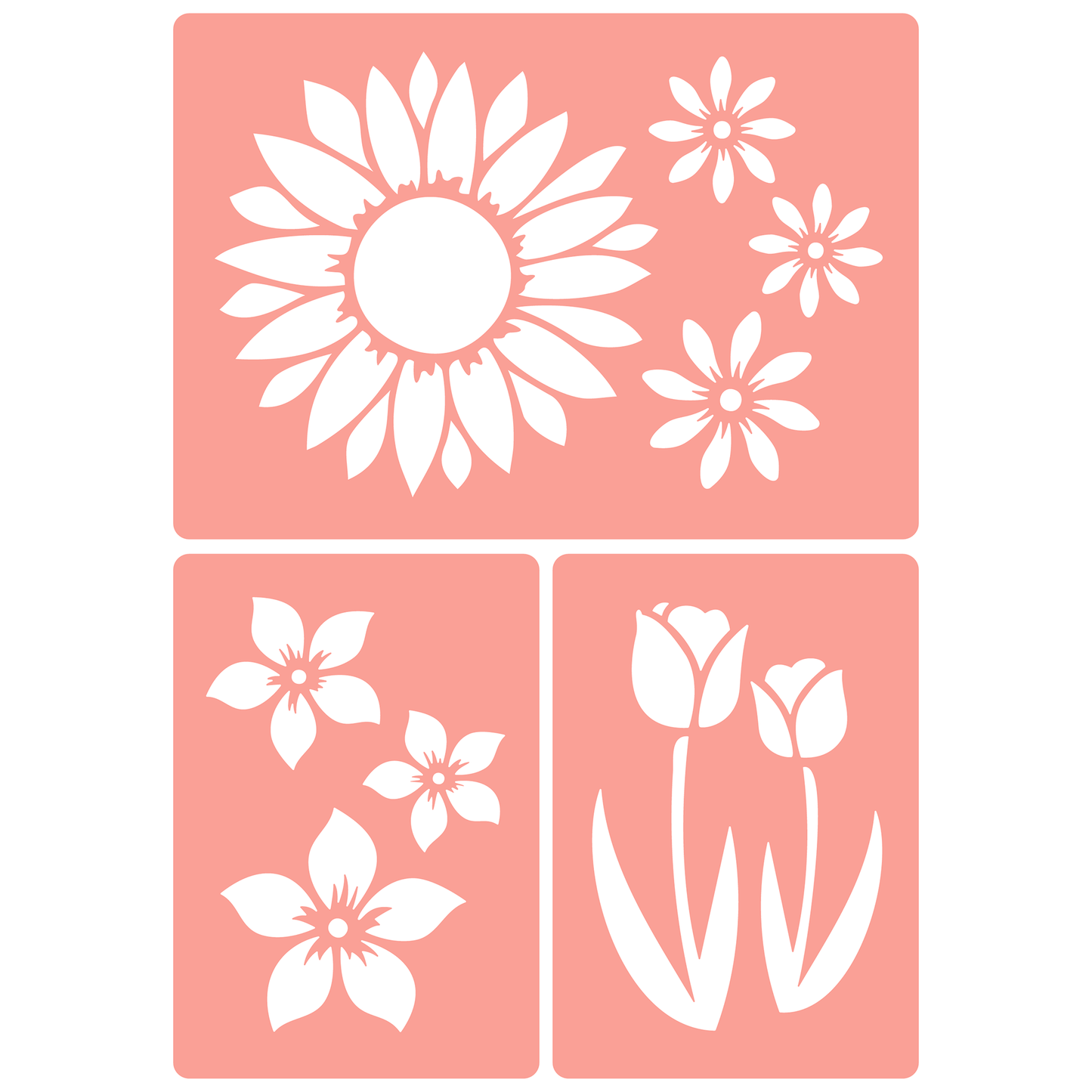 Reusable Stencil - Professional Quality - Spring Flower Motifs - Made in the UK - High Adhesive - Pink Vinyl Material for Glass, Mirrors, Bottles, Tiles, Wood
