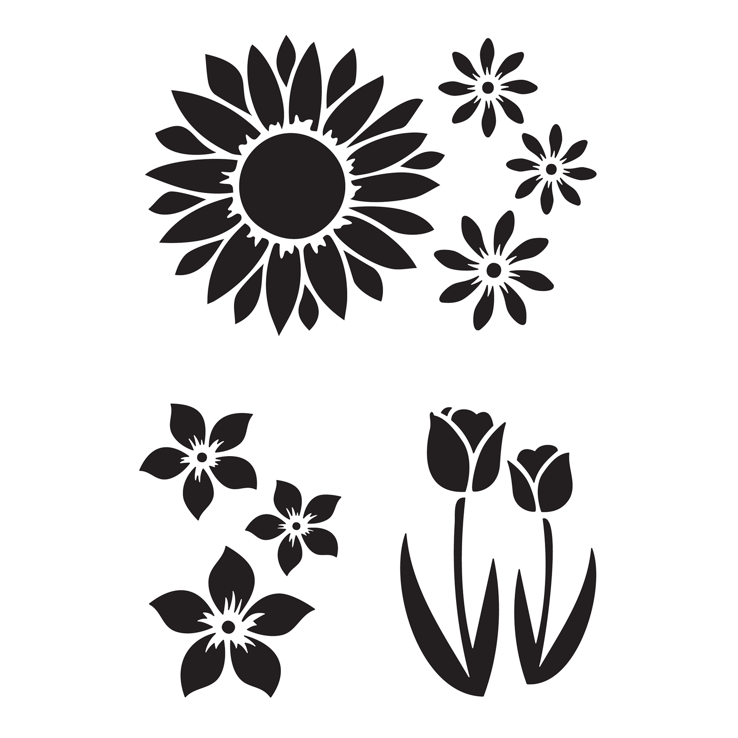 Reusable Stencil - Professional Quality - Spring Flower Motifs - Made in the UK - High Adhesive - Pink Vinyl Material for Glass, Mirrors, Bottles, Tiles, Wood
