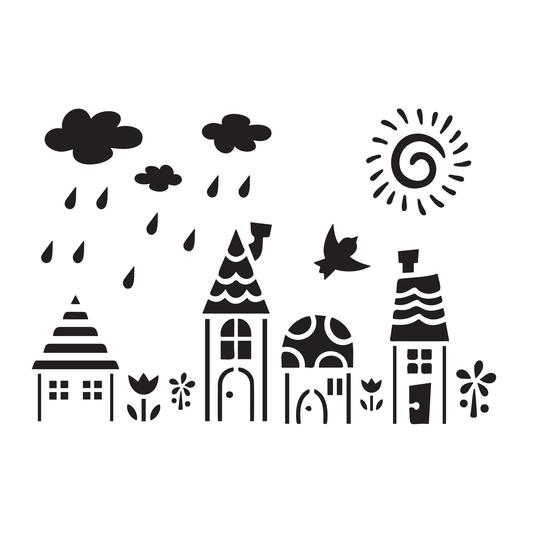 Reusable Stencil - Professional Quality - Spring Village - Made in the UK - High Adhesive - Pink Vinyl Material for Glass, Mirrors, Bottles, Tiles, Wood