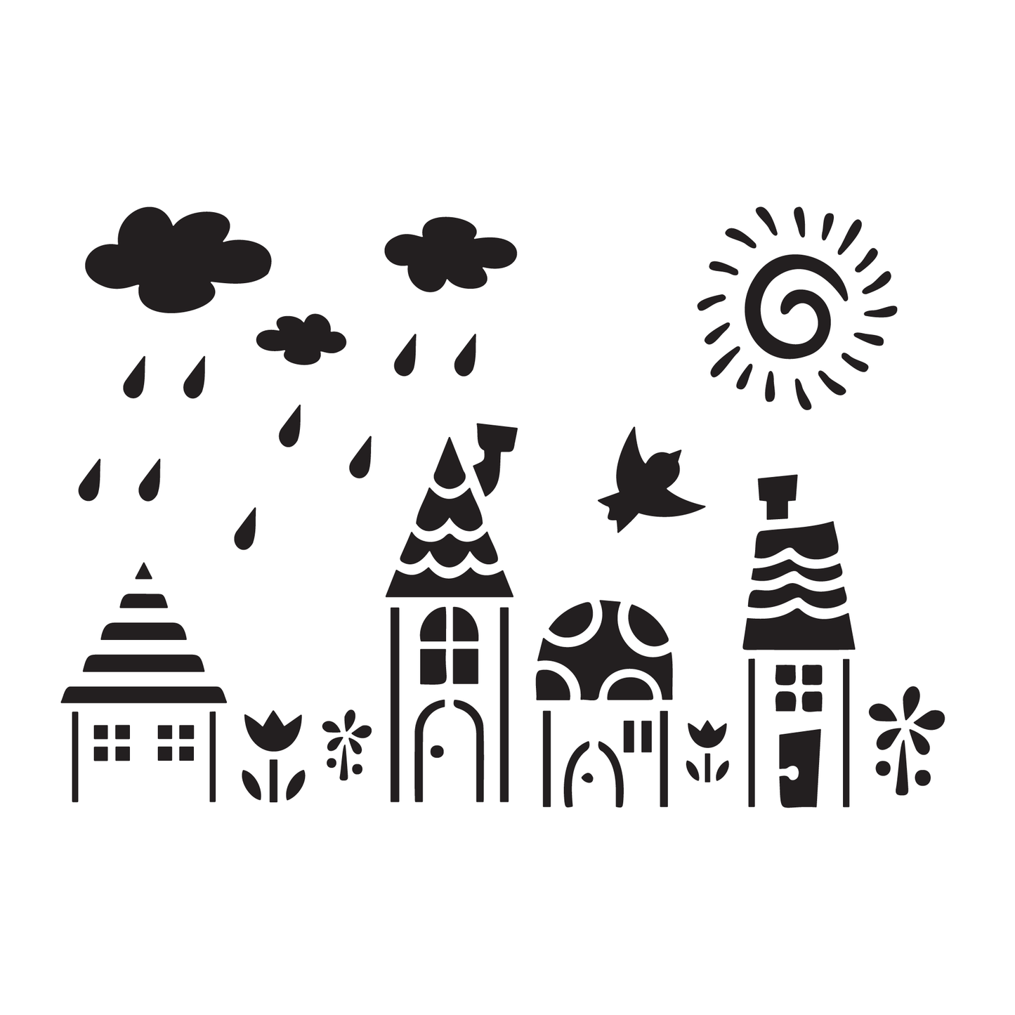 Reusable Stencil - Professional Quality - Spring Village - Made in the UK - Food Safe Non Adhesive - White Laser Cut PET Material for Cakes, Cookies, Coffees, Serving Plates