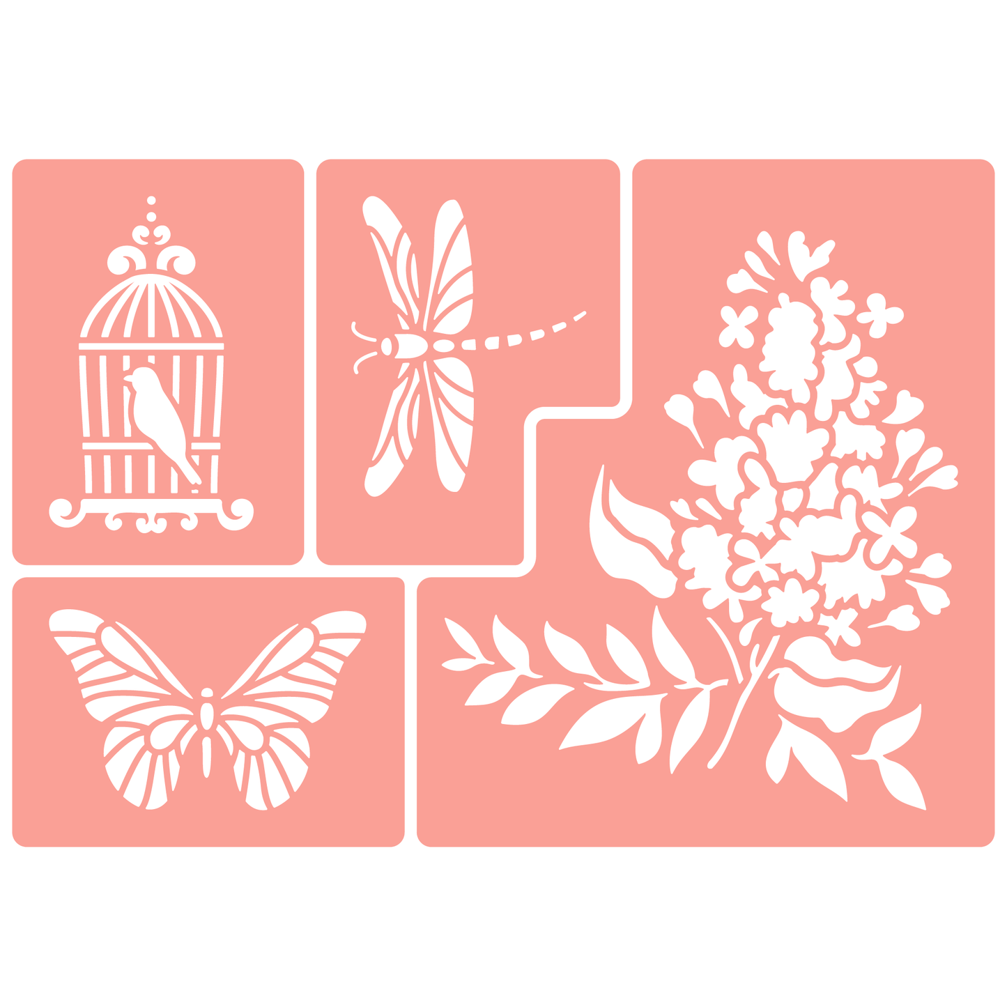 Reusable Stencil - Professional Quality - Springtime Birdcage - Made in the UK - High Adhesive - Pink Vinyl Material for Glass, Mirrors, Bottles, Tiles, Wood
