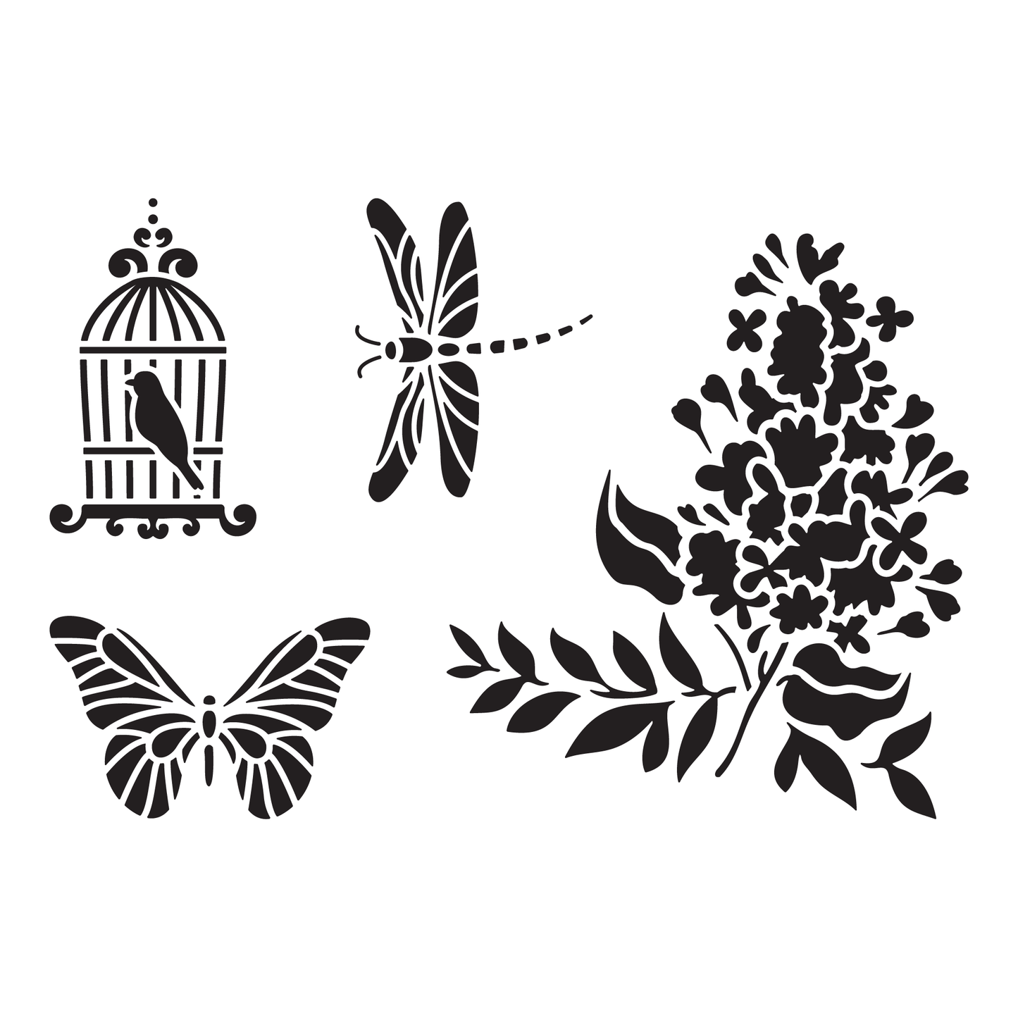 Reusable Stencil - Professional Quality - Springtime Birdcage - Made in the UK - High Adhesive - Pink Vinyl Material for Glass, Mirrors, Bottles, Tiles, Wood