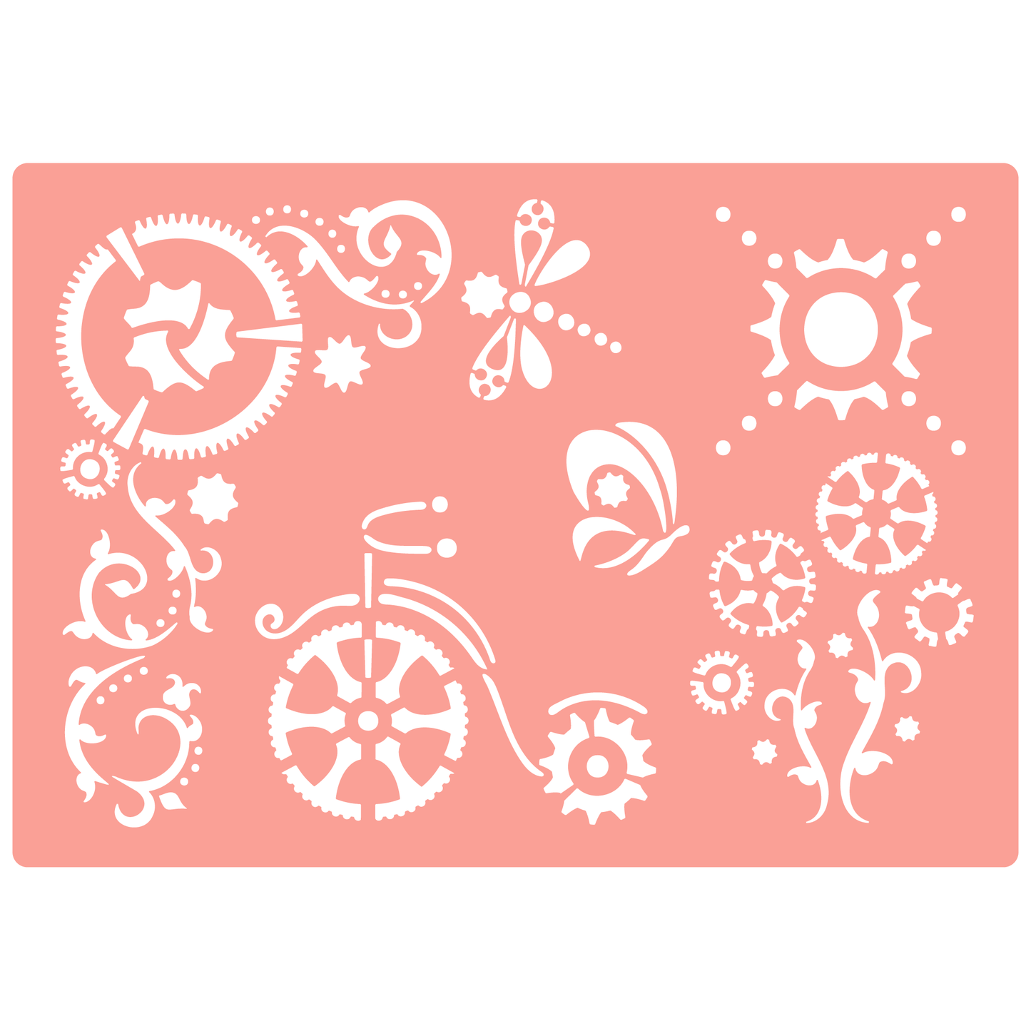 Reusable Stencil - Professional Quality - Steampunk Garden - Made in the UK - High Adhesive - Pink Vinyl Material for Glass, Mirrors, Bottles, Tiles, Wood