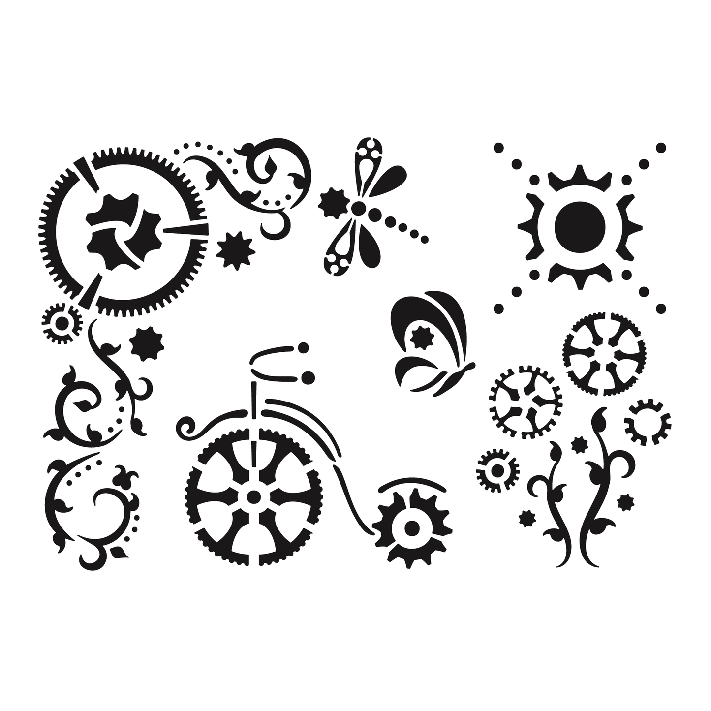 Reusable Stencil - Professional Quality - Steampunk Garden - Made in the UK - High Adhesive - Pink Vinyl Material for Glass, Mirrors, Bottles, Tiles, Wood