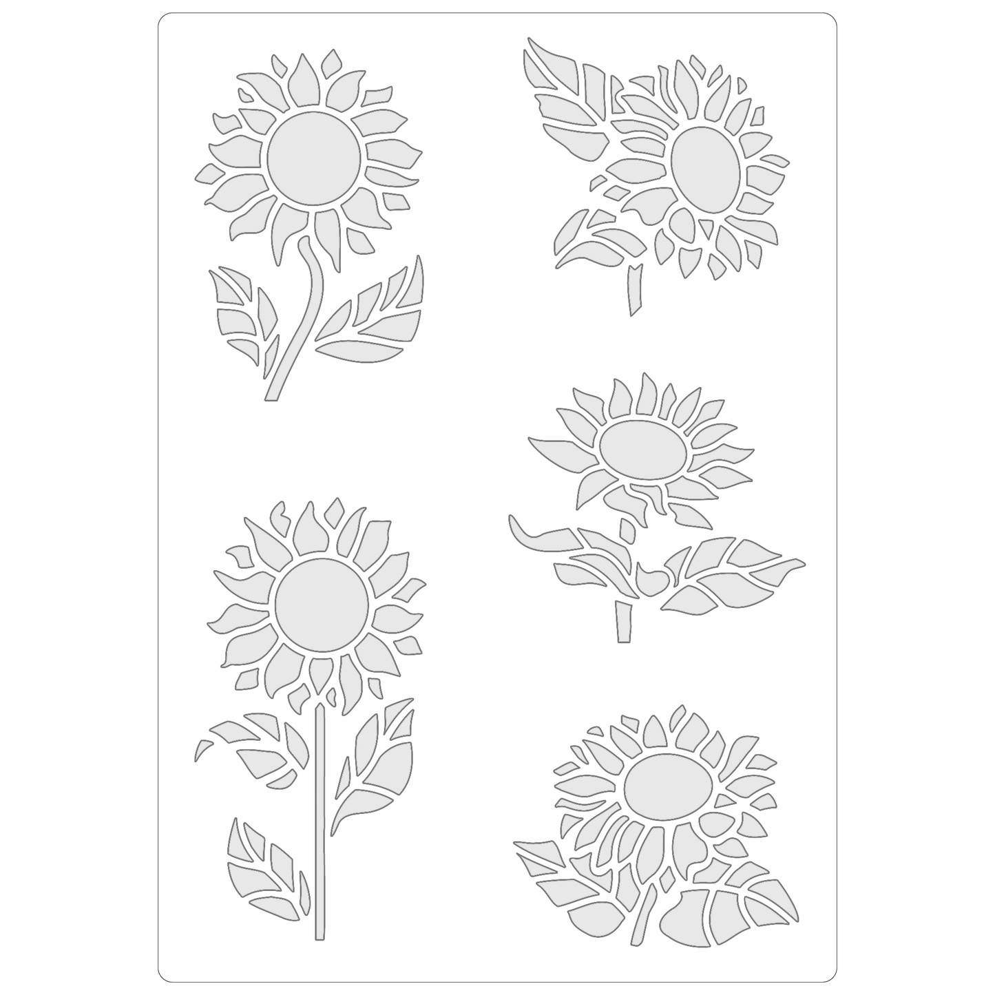 Reusable Stencil - Professional Quality - Sunflower Motif Collection - Made in the UK - Food Safe Non Adhesive - White Laser Cut PET Material for Cakes, Cookies, Coffees, Serving Plates