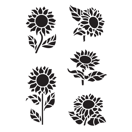 Reusable Stencil - Professional Quality - Sunflower Motif Collection - Made in the UK - Food Safe Non Adhesive - White Laser Cut PET Material for Cakes, Cookies, Coffees, Serving Plates