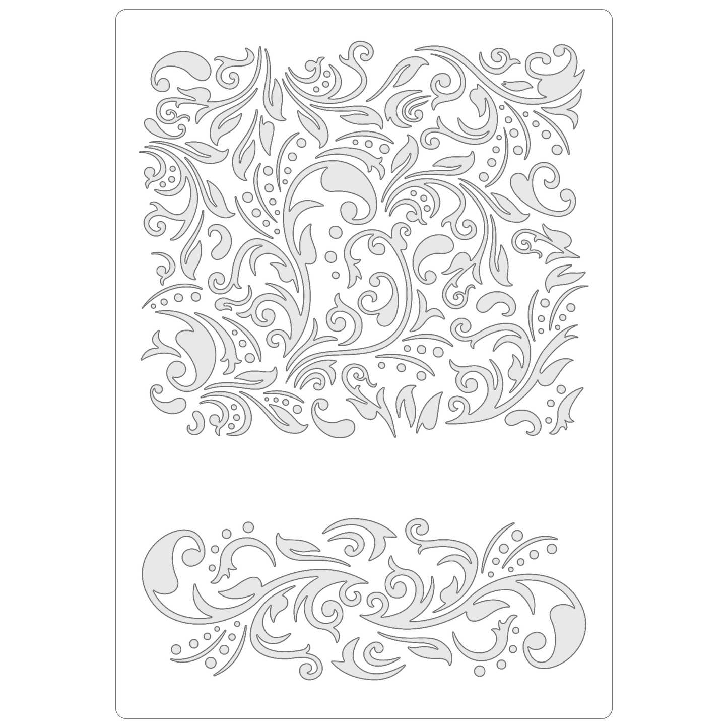 Reusable Stencil - Professional Quality - Swirling Damask Background - Made in the UK - Food Safe Non Adhesive - White Laser Cut PET Material for Cakes, Cookies, Coffees, Serving Plates