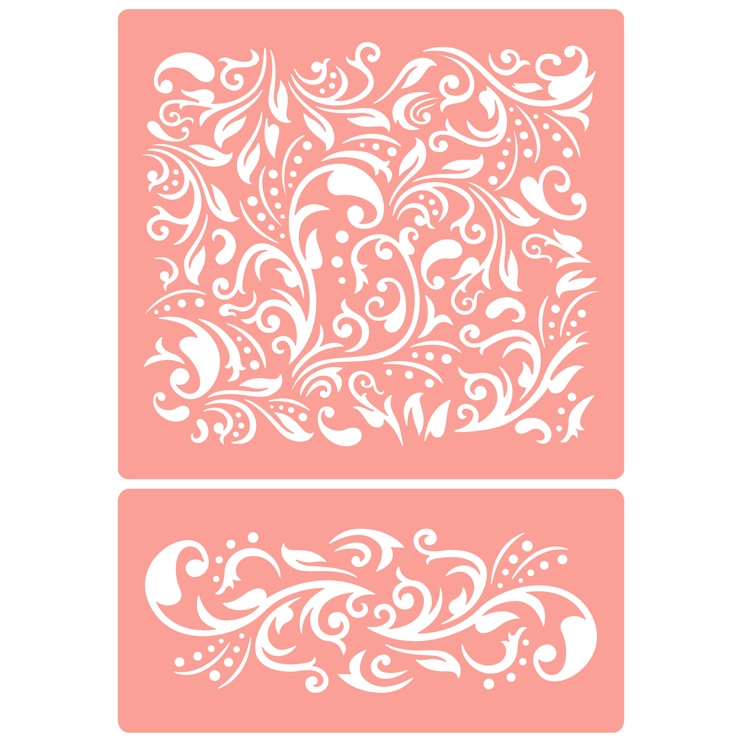 Reusable Stencil - Professional Quality - Swirling Damask Background - Made in the UK - High Adhesive - Pink Vinyl Material for Glass, Mirrors, Bottles, Tiles, Wood