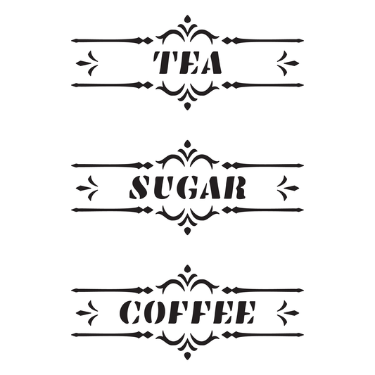 Reusable Stencil - Professional Quality - Tea, Sugar, Coffee - Made in the UK - Low Adhesive - Blue Vinyl Material for Cardmaking, Canvas, Paper, Interior Decor, Layering