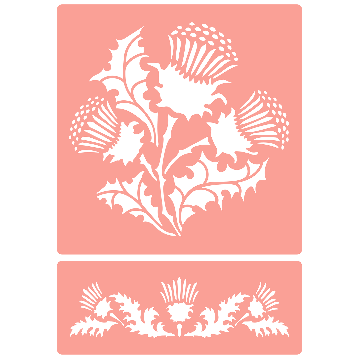 Reusable Stencil - Professional Quality - Thistle Motifs - Made in the UK - High Adhesive - Pink Vinyl Material for Glass, Mirrors, Bottles, Tiles, Wood