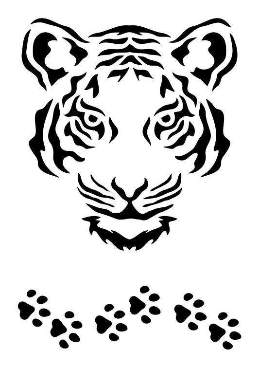 Tiger Face | Reusable Food Safe Stencil | White Laser Cut PET Material for Cakes, Cookies, Coffees, Serving Plates | Made in the UK
