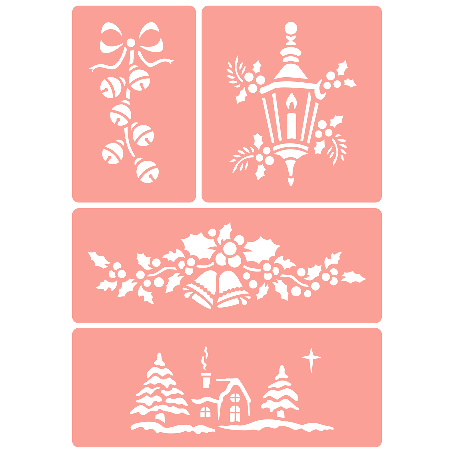 Reusable Stencil - Professional Quality - Traditional Christmas Collection - Made in the UK - High Adhesive - Pink Vinyl Material for Glass, Mirrors, Bottles, Tiles, Wood