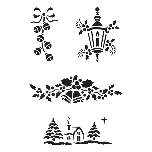 Reusable Stencil - Professional Quality - Traditional Christmas Collection - Made in the UK - Food Safe Non Adhesive - White Laser Cut PET Material for Cakes, Cookies, Coffees, Serving Plates