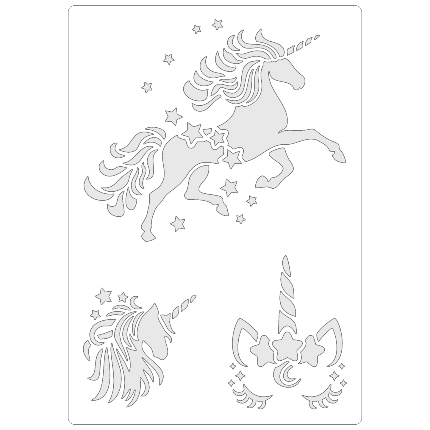 Reusable Stencil - Professional Quality - Unicorn Collection #2 - Made in the UK - Food Safe Non Adhesive - White Laser Cut PET Material for Cakes, Cookies, Coffees, Serving Plates