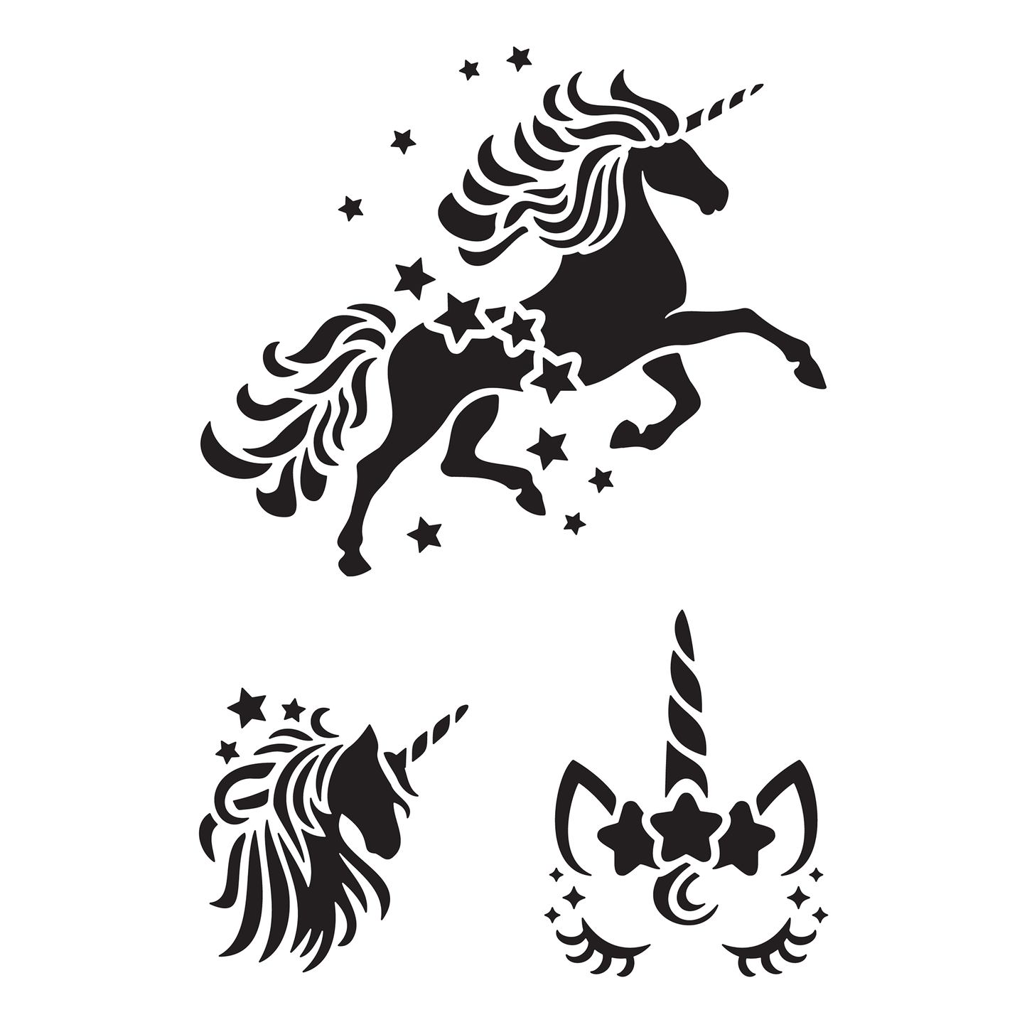 Reusable Stencil - Professional Quality - Unicorn Collection #2 - Made in the UK - High Adhesive - Pink Vinyl Material for Glass, Mirrors, Bottles, Tiles, Wood