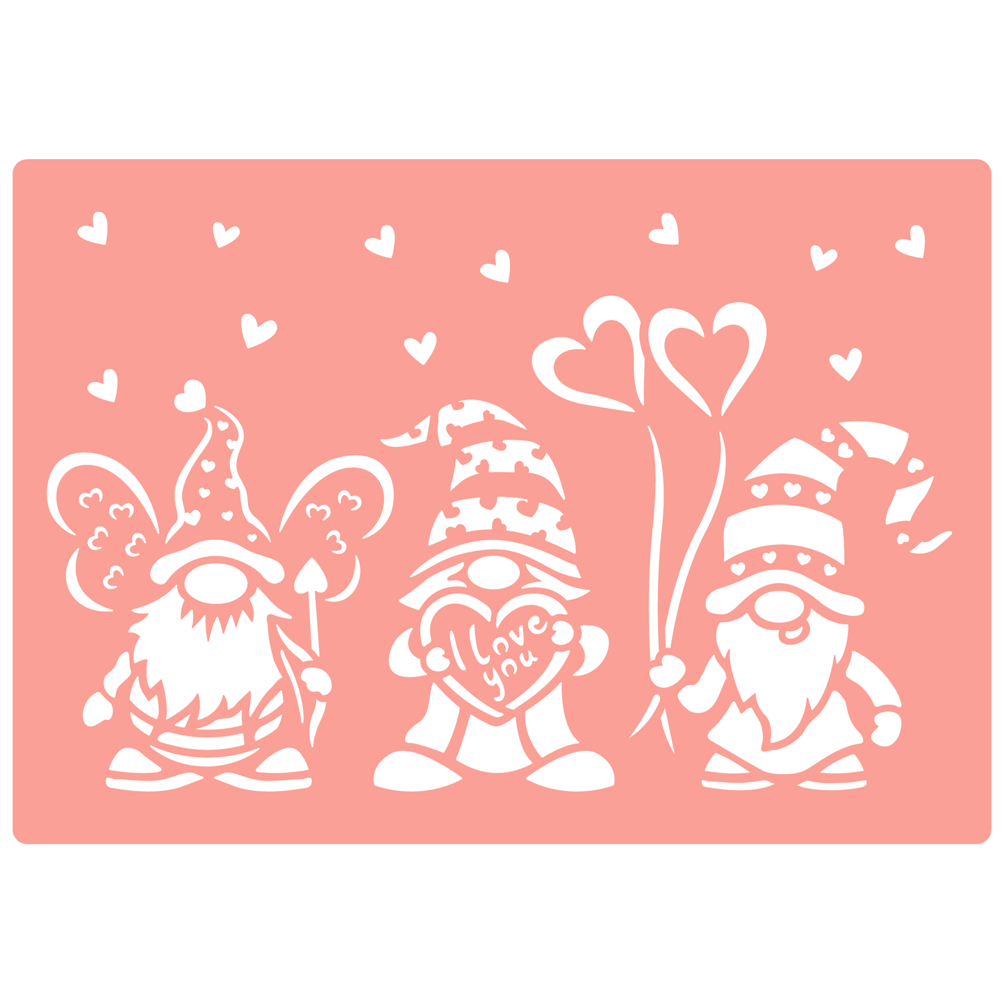 Reusable Stencil - Professional Quality - Valentine Gnomes #1 - Made in the UK - High Adhesive - Pink Vinyl Material for Glass, Mirrors, Bottles, Tiles, Wood