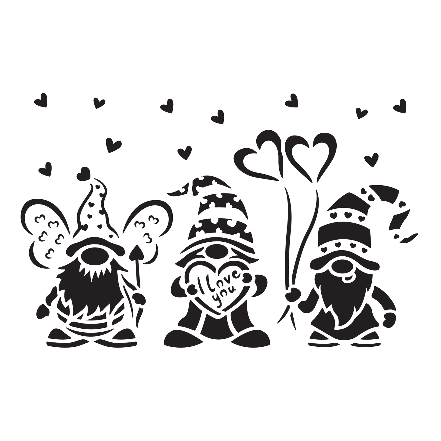 Reusable Stencil - Professional Quality - Valentine Gnomes #1 - Made in the UK - High Adhesive - Pink Vinyl Material for Glass, Mirrors, Bottles, Tiles, Wood
