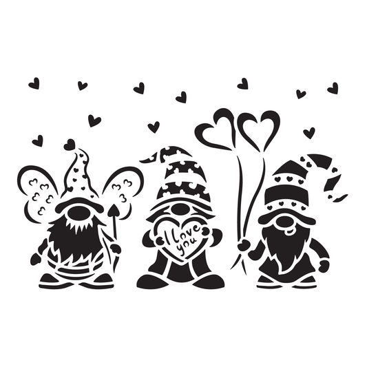 Reusable Stencil - Professional Quality - Valentine Gnomes #1 - Made in the UK - High Adhesive - Pink Vinyl Material for Glass, Mirrors, Bottles, Tiles, Wood