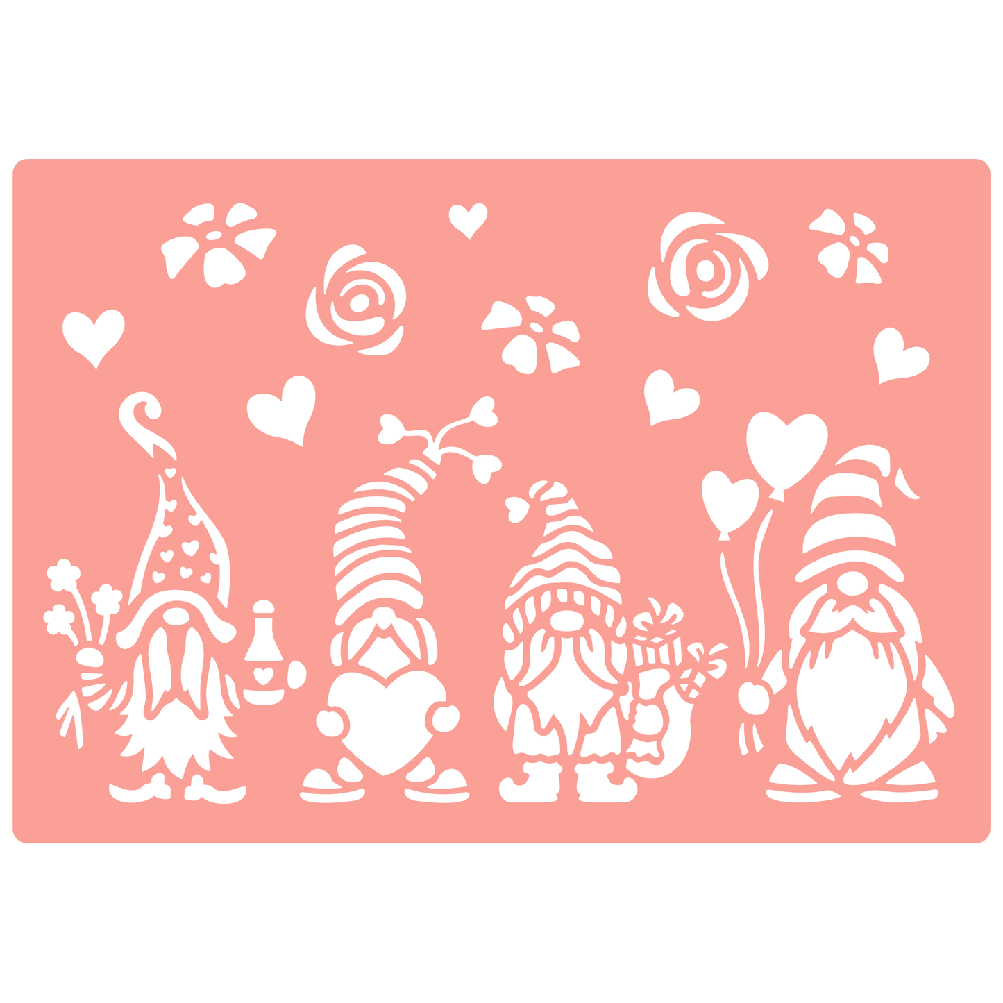 Reusable Stencil - Professional Quality - Valentine Gnomes #2 - Made in the UK - High Adhesive - Pink Vinyl Material for Glass, Mirrors, Bottles, Tiles, Wood