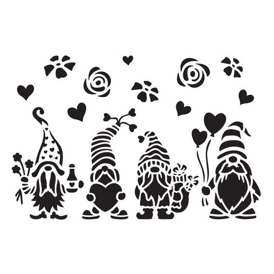 Reusable Stencil - Professional Quality - Valentine Gnomes #2 - Made in the UK - High Adhesive - Pink Vinyl Material for Glass, Mirrors, Bottles, Tiles, Wood