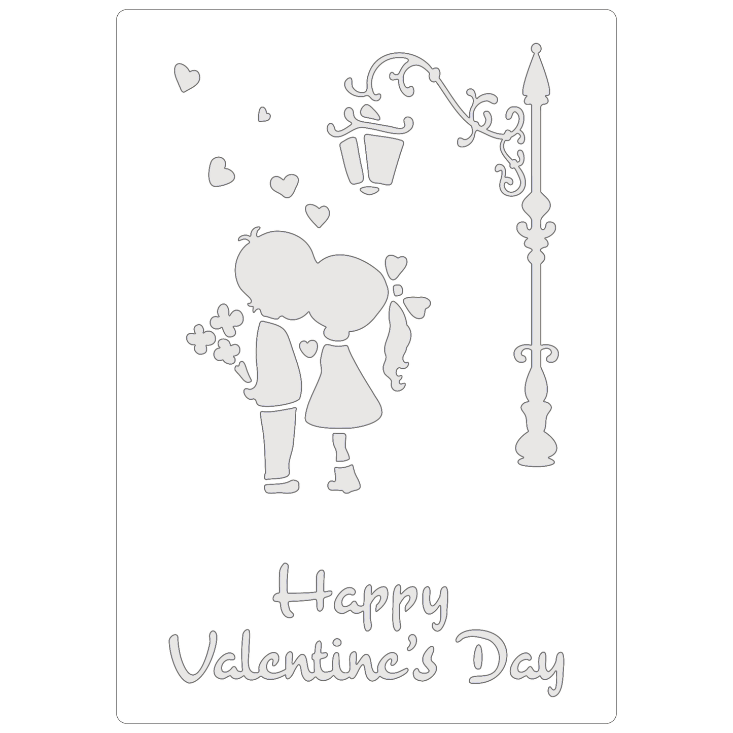 Reusable Stencil - Professional Quality - Valentine Streetlamp - Made in the UK - Food Safe Non Adhesive - White Laser Cut PET Material for Cakes, Cookies, Coffees, Serving Plates